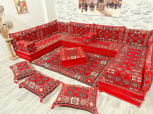 U förmiges orientalisches Sofa Set, Majlis-Sitzmöbel, Arabische Majlis, Bodenkissen, Türkisches Bode