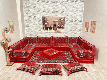 U förmiges orientalisches Sofa Set, Majlis-Sitzmöbel, Arabische Majlis, Bodenkissen, Türkisches Bode