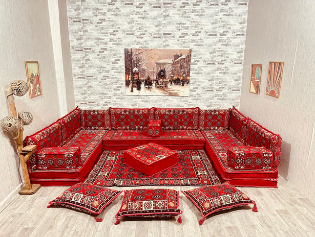 U förmiges orientalisches Sofa Set, Majlis-Sitzmöbel, Arabische Majlis, Bodenkissen, Türkisches Bode
