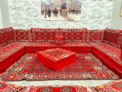 U förmiges orientalisches Sofa Set, Majlis-Sitzmöbel, Arabische Majlis, Bodenkissen, Türkisches Bode