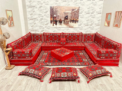U förmiges orientalisches Sofa Set, Majlis-Sitzmöbel, Arabische Majlis, Bodenkissen, Türkisches Bode