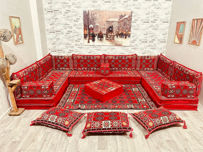 U förmiges orientalisches Sofa Set, Majlis-Sitzmöbel, Arabische Majlis, Bodenkissen, Türkisches Bode