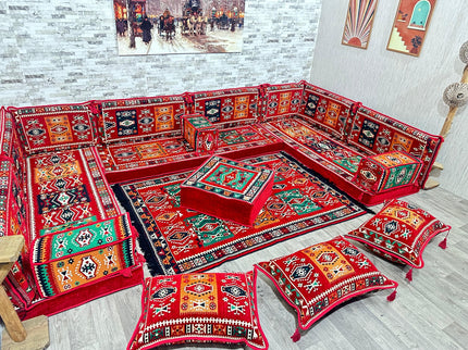 U förmiges orientalisches Sofa Set, Majlis-Sitzmöbel, Arabische Majlis, Bodenkissen, Türkisches Bode
