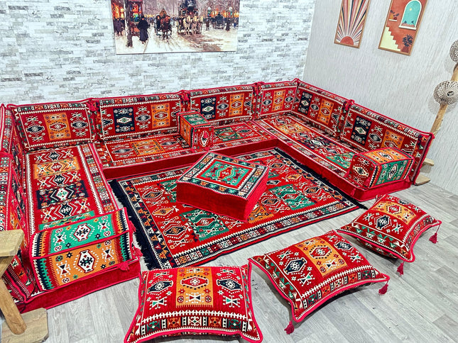 U förmiges orientalisches Sofa Set, Majlis-Sitzmöbel, Arabische Majlis, Bodenkissen, Türkisches Bode