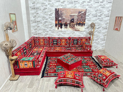 L förmiges orientalisches Sofa Set, Majlis-Sitzmöbel, Bodenkissen, Arabische Majlis, Türkisches Bode