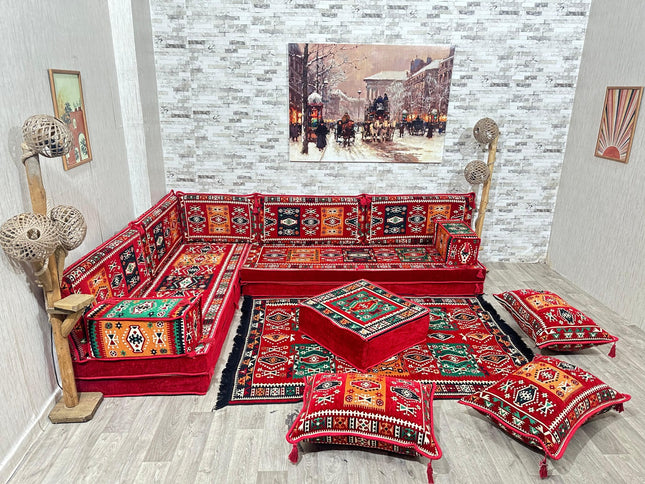 L förmiges orientalisches Sofa Set, Majlis-Sitzmöbel, Bodenkissen, Arabische Majlis, Türkisches Bode