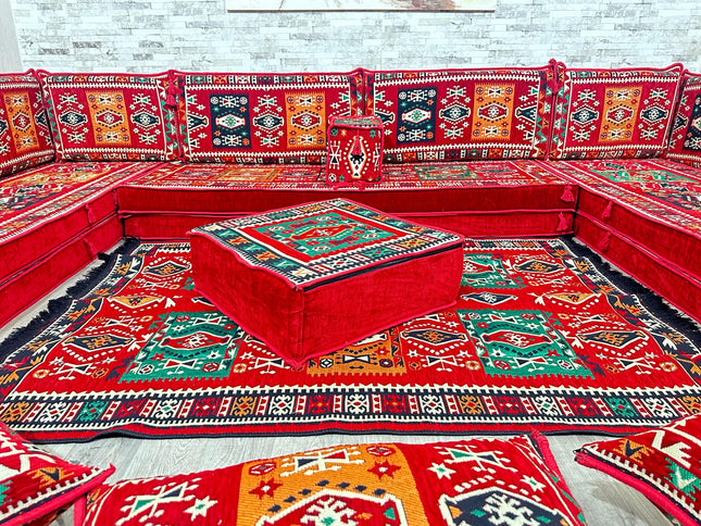 U förmiges orientalisches Sofa Set, Majlis-Sitzmöbel, Arabische Majlis, Bodenkissen, Türkisches Bode