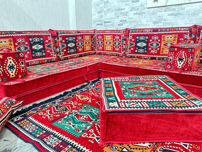 U förmiges orientalisches Sofa Set, Majlis-Sitzmöbel, Arabische Majlis, Bodenkissen, Türkisches Bode