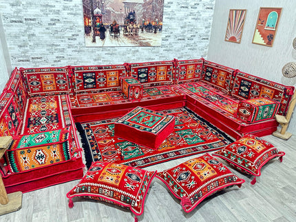 U förmiges orientalisches Sofa Set, Majlis-Sitzmöbel, Arabische Majlis, Bodenkissen, Türkisches Bode