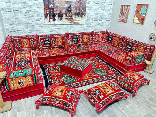 U förmiges orientalisches Sofa Set, Majlis-Sitzmöbel, Arabische Majlis, Bodenkissen, Türkisches Bode
