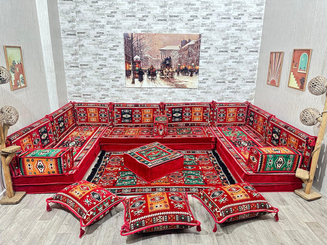 U förmiges orientalisches Sofa Set, Majlis-Sitzmöbel, Arabische Majlis, Bodenkissen, Türkisches Bode