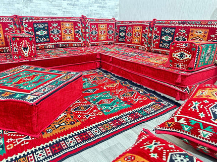 U förmiges orientalisches Sofa Set, Majlis-Sitzmöbel, Arabische Majlis, Bodenkissen, Türkisches Bode