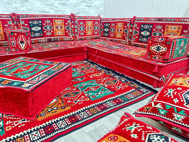 U förmiges orientalisches Sofa Set, Majlis-Sitzmöbel, Arabische Majlis, Bodenkissen, Türkisches Bode