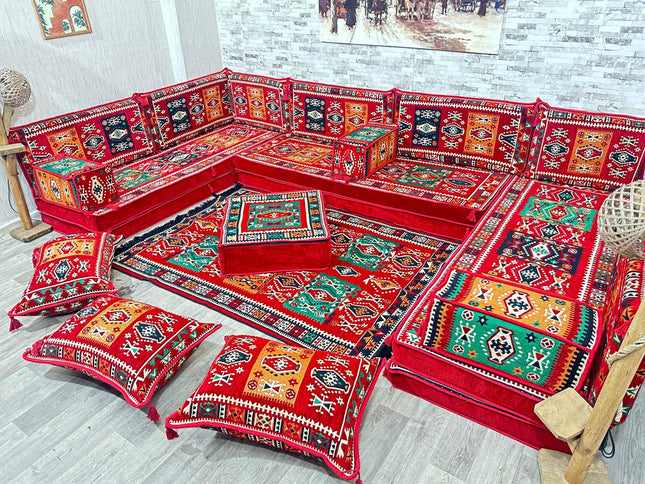 U förmiges orientalisches Sofa Set, Majlis-Sitzmöbel, Arabische Majlis, Bodenkissen, Türkisches Bode
