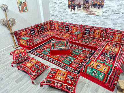 U förmiges orientalisches Sofa Set, Majlis-Sitzmöbel, Arabische Majlis, Bodenkissen, Türkisches Bode