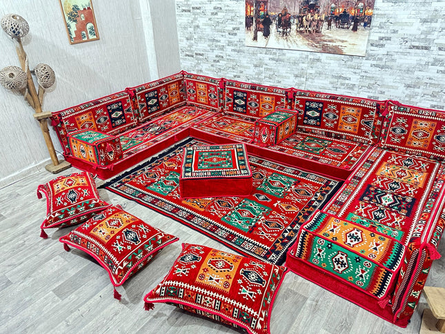 U förmiges orientalisches Sofa Set, Majlis-Sitzmöbel, Arabische Majlis, Bodenkissen, Türkisches Bode