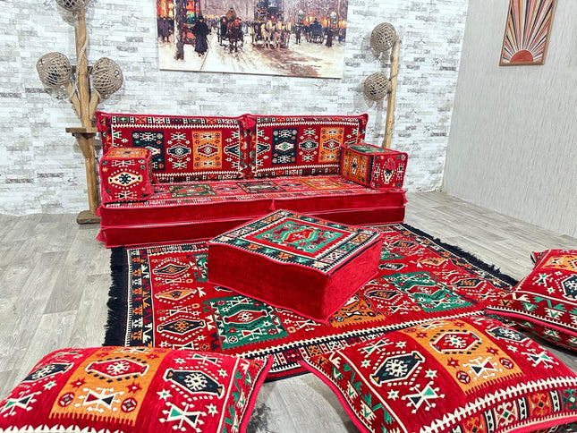 Orientalisches Sofa Set, Majlis-Sitzmöbel, Bodenkissen, Arabische Majlis, Türkisches Boden Sitzset