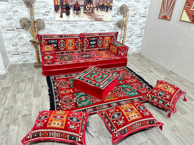 Orientalisches Sofa Set, Majlis-Sitzmöbel, Bodenkissen, Arabische Majlis, Türkisches Boden Sitzset