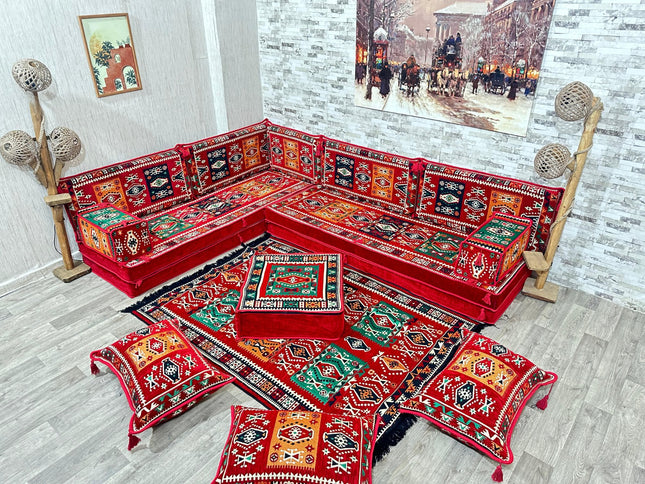 L förmiges orientalisches Sofa Set, Majlis-Sitzmöbel, Bodenkissen, Arabische Majlis, Türkisches Bode