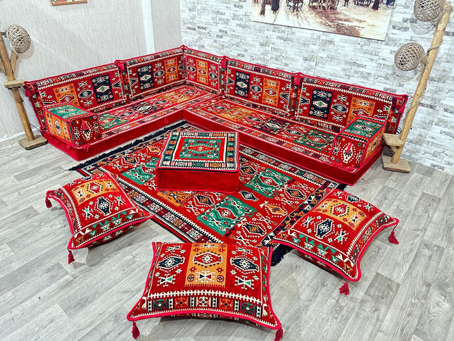 L förmiges orientalisches Sofa Set, Majlis-Sitzmöbel, Bodenkissen, Arabische Majlis, Türkisches Bode