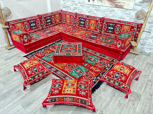 L förmiges orientalisches Sofa Set, Majlis-Sitzmöbel, Bodenkissen, Arabische Majlis, Türkisches Bode