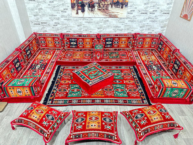 U förmiges orientalisches Sofa Set, Majlis-Sitzmöbel, Arabische Majlis, Bodenkissen, Türkisches Bode
