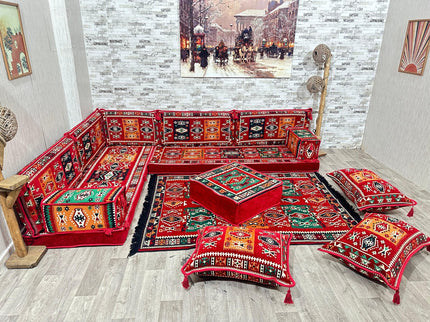 L förmiges orientalisches Sofa Set, Majlis-Sitzmöbel, Bodenkissen, Arabische Majlis, Türkisches Bode