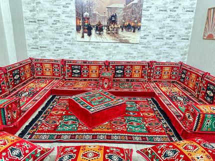 U förmiges orientalisches Sofa Set, Majlis-Sitzmöbel, Arabische Majlis, Bodenkissen, Türkisches Bode