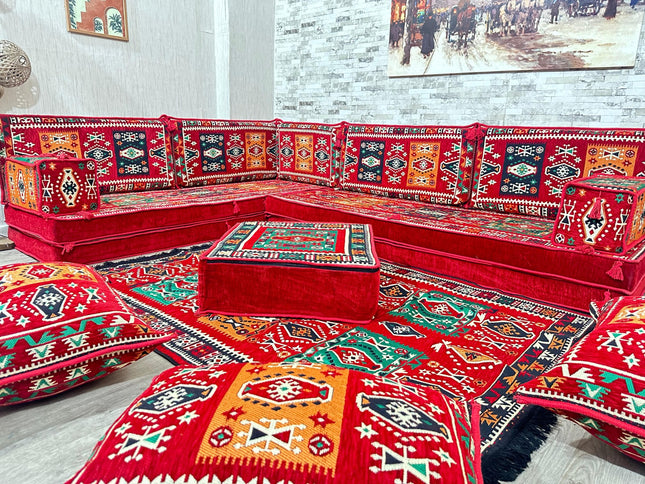 L förmiges orientalisches Sofa Set, Majlis-Sitzmöbel, Bodenkissen, Arabische Majlis, Türkisches Bode