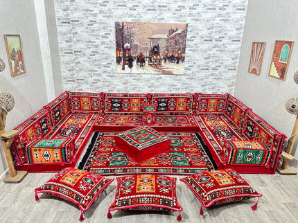 U förmiges orientalisches Sofa Set, Majlis-Sitzmöbel, Arabische Majlis, Bodenkissen, Türkisches Bode