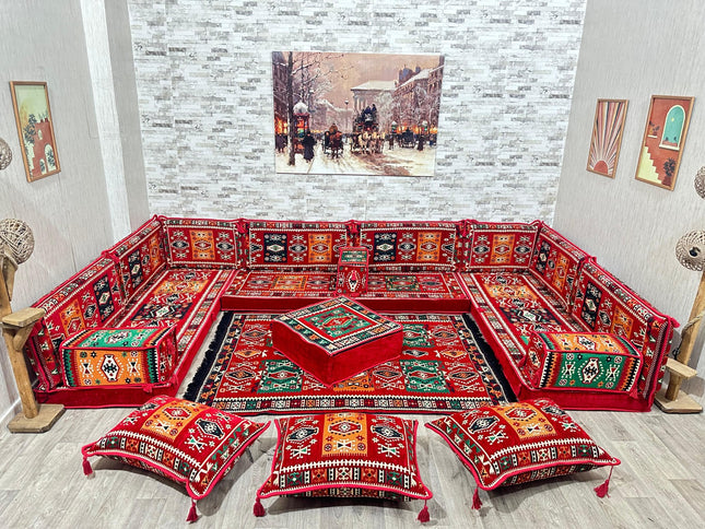 U förmiges orientalisches Sofa Set, Majlis-Sitzmöbel, Arabische Majlis, Bodenkissen, Türkisches Bode