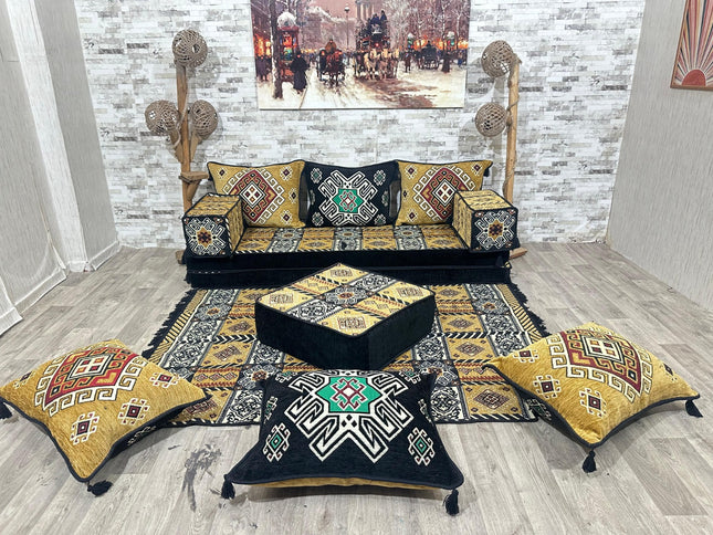 Orientalisches Sofa Set, Majlis-Sitzmöbel, Bodenkissen, Arabische Majlis, Türkisches Boden Sitzset