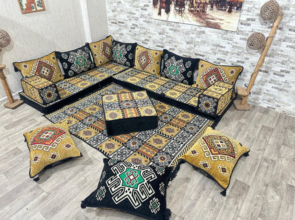 L förmiges orientalisches Sofa Set, Majlis-Sitzmöbel, Bodenkissen, Arabische Majlis, Türkisches Bode