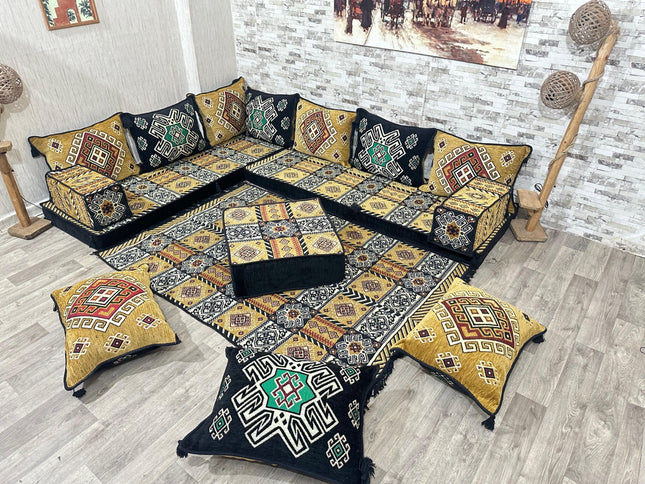 L förmiges orientalisches Sofa Set, Majlis-Sitzmöbel, Bodenkissen, Arabische Majlis, Türkisches Bode