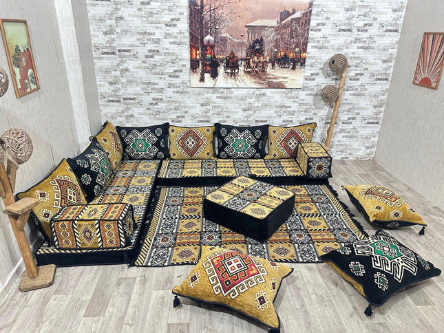 L förmiges orientalisches Sofa Set, Majlis-Sitzmöbel, Bodenkissen, Arabische Majlis, Türkisches Bode