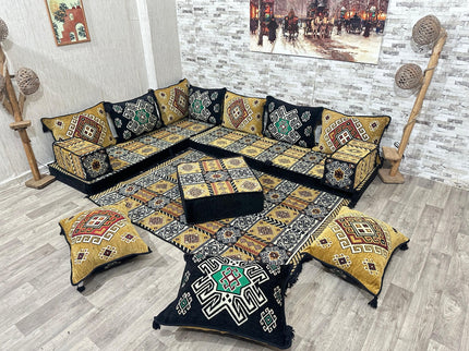 L förmiges orientalisches Sofa Set, Majlis-Sitzmöbel, Bodenkissen, Arabische Majlis, Türkisches Bode