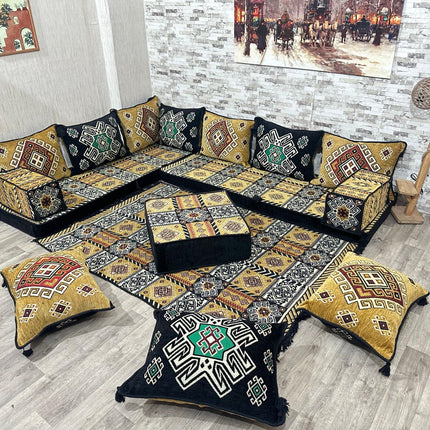 L förmiges orientalisches Sofa Set, Majlis-Sitzmöbel, Bodenkissen, Arabische Majlis, Türkisches Bode
