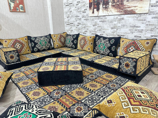 L förmiges orientalisches Sofa Set, Majlis-Sitzmöbel, Bodenkissen, Arabische Majlis, Türkisches Bode