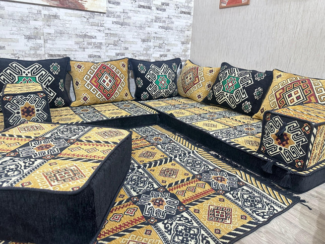 U förmiges orientalisches Sofa Set, Majlis-Sitzmöbel, Arabische Majlis, Bodenkissen, Türkisches Bode