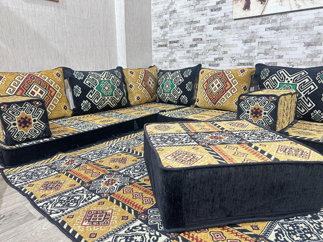 U förmiges orientalisches Sofa Set, Majlis-Sitzmöbel, Arabische Majlis, Bodenkissen, Türkisches Bode