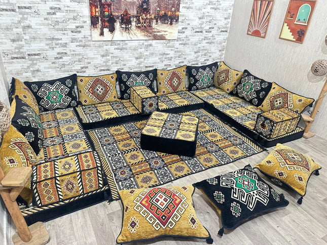 U förmiges orientalisches Sofa Set, Majlis-Sitzmöbel, Arabische Majlis, Bodenkissen, Türkisches Bode