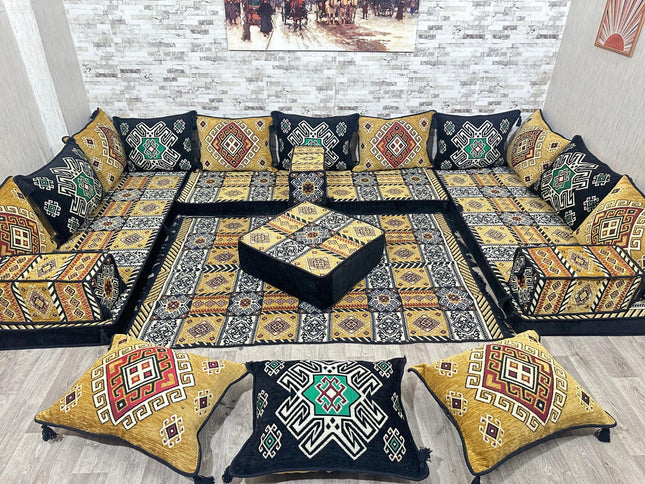 U förmiges orientalisches Sofa Set, Majlis-Sitzmöbel, Arabische Majlis, Bodenkissen, Türkisches Bode