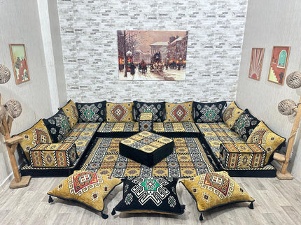 U förmiges orientalisches Sofa Set, Majlis-Sitzmöbel, Arabische Majlis, Bodenkissen, Türkisches Bode