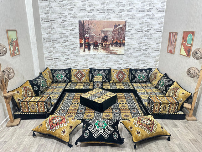 U förmiges orientalisches Sofa Set, Majlis-Sitzmöbel, Arabische Majlis, Bodenkissen, Türkisches Bode