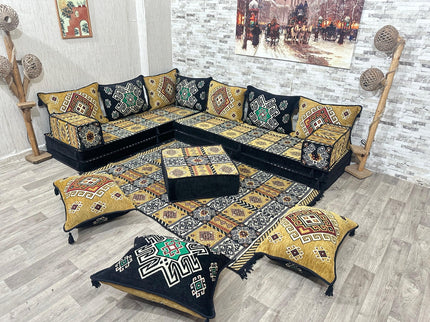 L förmiges orientalisches Sofa Set, Majlis-Sitzmöbel, Bodenkissen, Arabische Majlis, Türkisches Bode