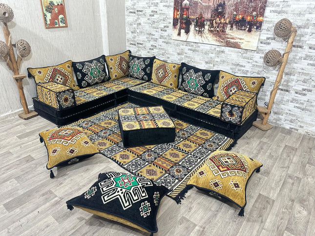 L förmiges orientalisches Sofa Set, Majlis-Sitzmöbel, Bodenkissen, Arabische Majlis, Türkisches Bode
