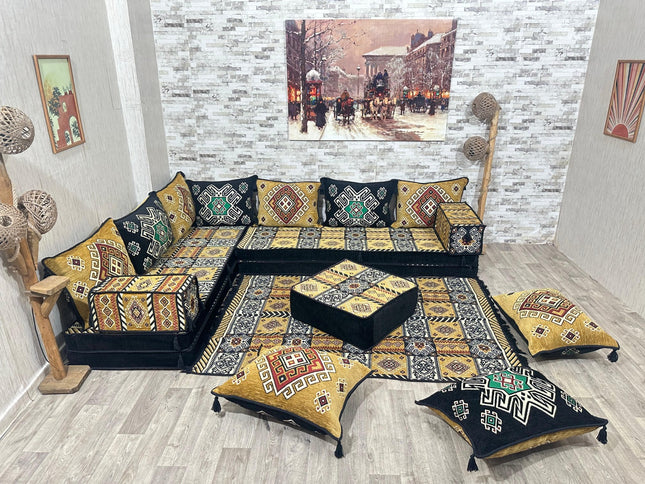 L förmiges orientalisches Sofa Set, Majlis-Sitzmöbel, Bodenkissen, Arabische Majlis, Türkisches Bode