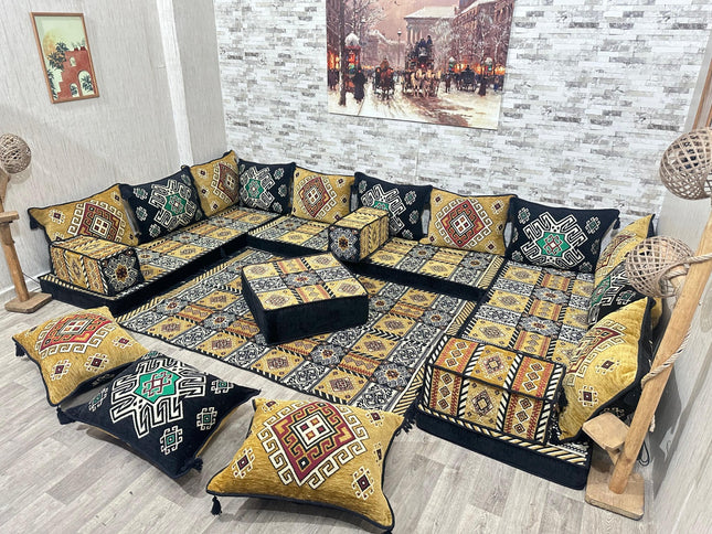 U förmiges orientalisches Sofa Set, Majlis-Sitzmöbel, Arabische Majlis, Bodenkissen, Türkisches Bode
