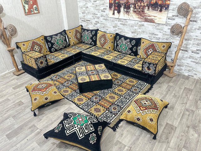 L förmiges orientalisches Sofa Set, Majlis-Sitzmöbel, Bodenkissen, Arabische Majlis, Türkisches Bode