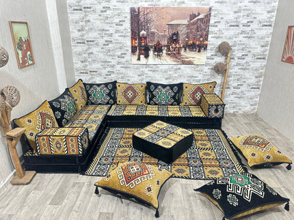 L förmiges orientalisches Sofa Set, Majlis-Sitzmöbel, Bodenkissen, Arabische Majlis, Türkisches Bode